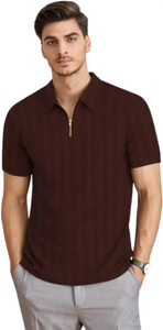 Urban Warms Solid Men Polo Neck Maroon T-Shirt