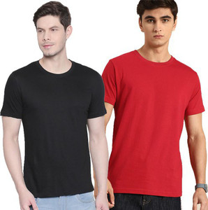 Organic Chics Solid Men Round Neck Black, Red T-Shirt