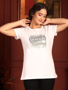 Lookzilla Typography Women Round Neck White T-Shirt