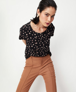 MAX Printed Women Round Neck Black T-Shirt