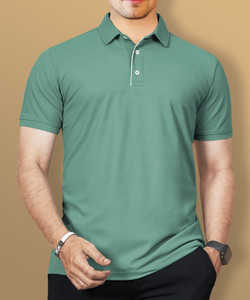 VeBNoR Solid Men Polo Neck Light Green T-Shirt