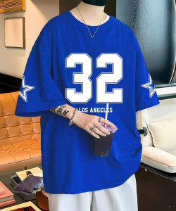 MEG Graphic Print Men Round Neck Blue T-Shirt