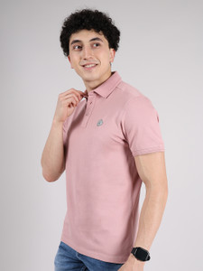 हॉफमें पुरुषों के लिए पोलो नेक सॉलिड गुलाबी टी-शर्ट