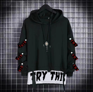 Try This Colorblock Men Hooded Neck Black T-Shirt
