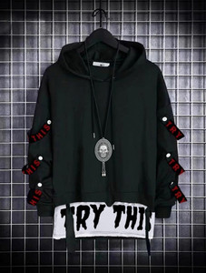 Try This Colorblock Men Hooded Neck Black T-Shirt
