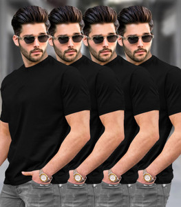 TRIPR Solid Men Round Neck Black T-Shirt