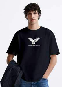 nextrendz Printed Men Round Neck Black T-Shirt