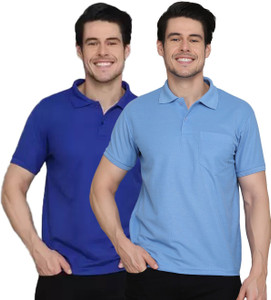 INKKR Solid Men Polo Neck Blue T-Shirt