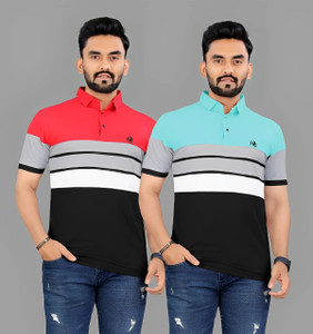 rggarment Printed Men Polo Neck Red, Light Blue T-Shirt