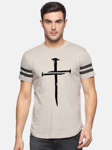 Trends Tower Printed Men Round Neck Silver T-Shirt