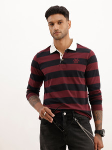 WROGN Striped Men Polo Neck Maroon T-Shirt - Image 6
