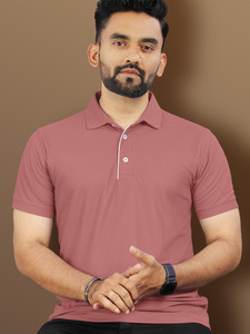 VeBNoR Solid Men Polo Neck Pink T-Shirt