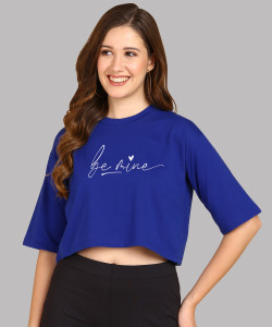 Adyavastram Typography Women Round Neck Blue T-Shirt