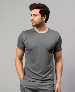 UDI n ADI Solid Men Round Neck Grey T-Shirt