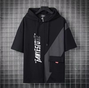 CT Fashion Printed Men Hooded Neck Black T-Shirt