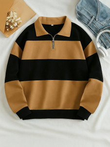 Try This Colorblock Men Polo Neck Brown, Black T-Shirt