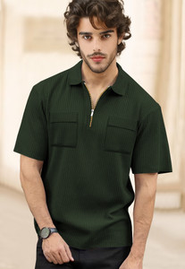 TRIPR Self Design Men Polo Neck Dark Green T-Shirt