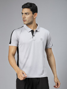 CHKOKKO Solid Men Polo Neck Silver T-Shirt