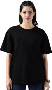 Leotude Solid Women Round Neck Black T-Shirt