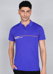 Adrenex Printed Men Polo Neck Blue T-Shirt