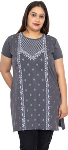 Star Touch Printed Women Round Neck Grey T-Shirt