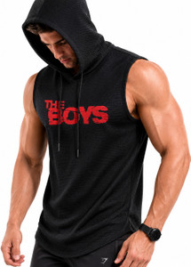 GQF Printed Men Hooded Neck Black T-Shirt