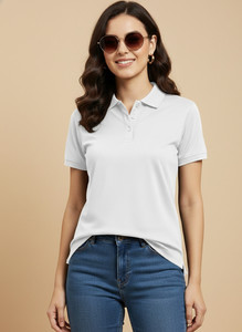 Neutrodry Solid Women Polo Neck White T-Shirt
