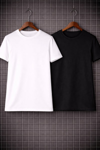 VibePulse Solid Men Round Neck White, Black T-Shirt