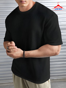 AJOLLI Solid Men Round Neck Black T-Shirt