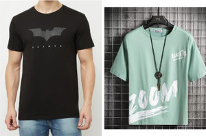 Meetri Printed Men Round Neck Black, Light Green T-Shirt