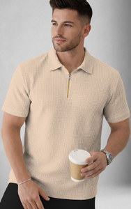 ट्रिपर पुरुषों के लिए पोलो नेक सॉलिड बेज टी-शर्ट