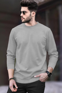 BLIVE Solid Men Round Neck Grey T-Shirt