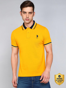 U.S. POLO ASSN. Solid Men Polo Neck Yellow T-Shirt