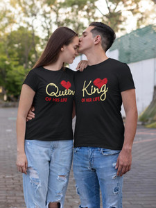 JH MART Typography Couple Round Neck Black T-Shirt