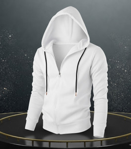 Try This Solid Men Hooded Neck White T-Shirt
