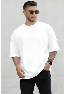 Ashkart Solid Men Round Neck White T-Shirt