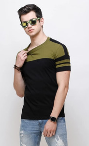 GS Enterprises Colorblock Men Round Neck Green, Black T-Shirt