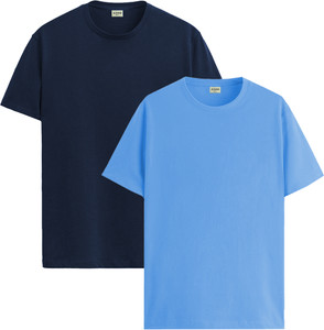 ADRO Solid Men Crew Neck Navy Blue T-Shirt