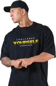 GYMBROTHERS Printed Men Round Neck Black T-Shirt