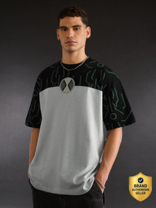 The Souled Store Colorblock Men Round Neck Grey T-Shirt