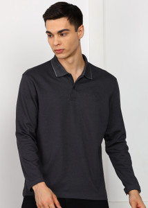 Alan Jones Solid Men Polo Neck Black T-Shirt