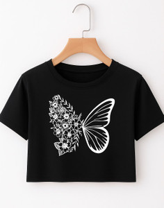 modiva fashion Printed Women Round Neck Black T-Shirt