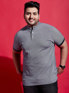 bigbanana Solid Men Henley Neck Grey T-Shirt