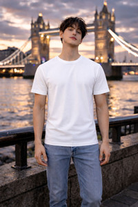 LONDON COLORS Solid Men Round Neck White T-Shirt
