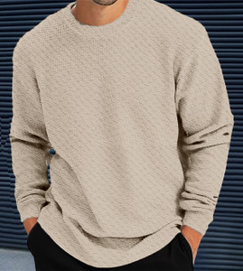 Force Solid Men Round Neck Beige T-Shirt