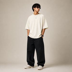 Greyscale Solid Men Round Neck Beige T-Shirt