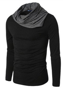 Trendolo Solid Men Turtle Neck Black, Grey T-Shirt