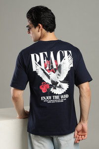 Smosh Graphic Print Men Round Neck Navy Blue T-Shirt