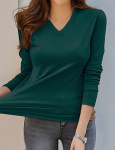 Smart Colors Solid Women V Neck Green T-Shirt