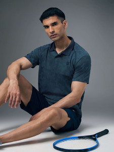 TECHNOSPORT Printed Men Polo Neck Blue T-Shirt